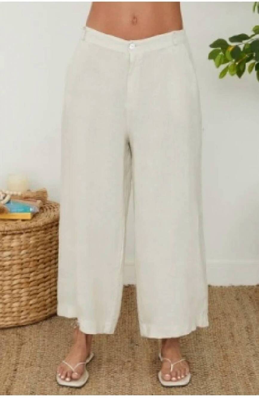 NEW MILIO MILANO women's wide leg linen trouser pant in white